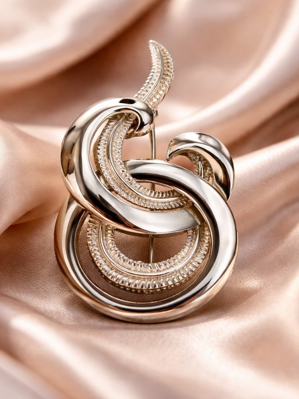 Monet Signed Beautiful Silvery Swirly Brooch